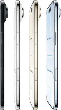 Side by side, iPhone 17 Pro Max, back exterior, Pro camera system, 3 lenses, microphone, flash, Deep Blue finish, iPhone 17 Pro, front exterior all screen design, Deep Blue finish